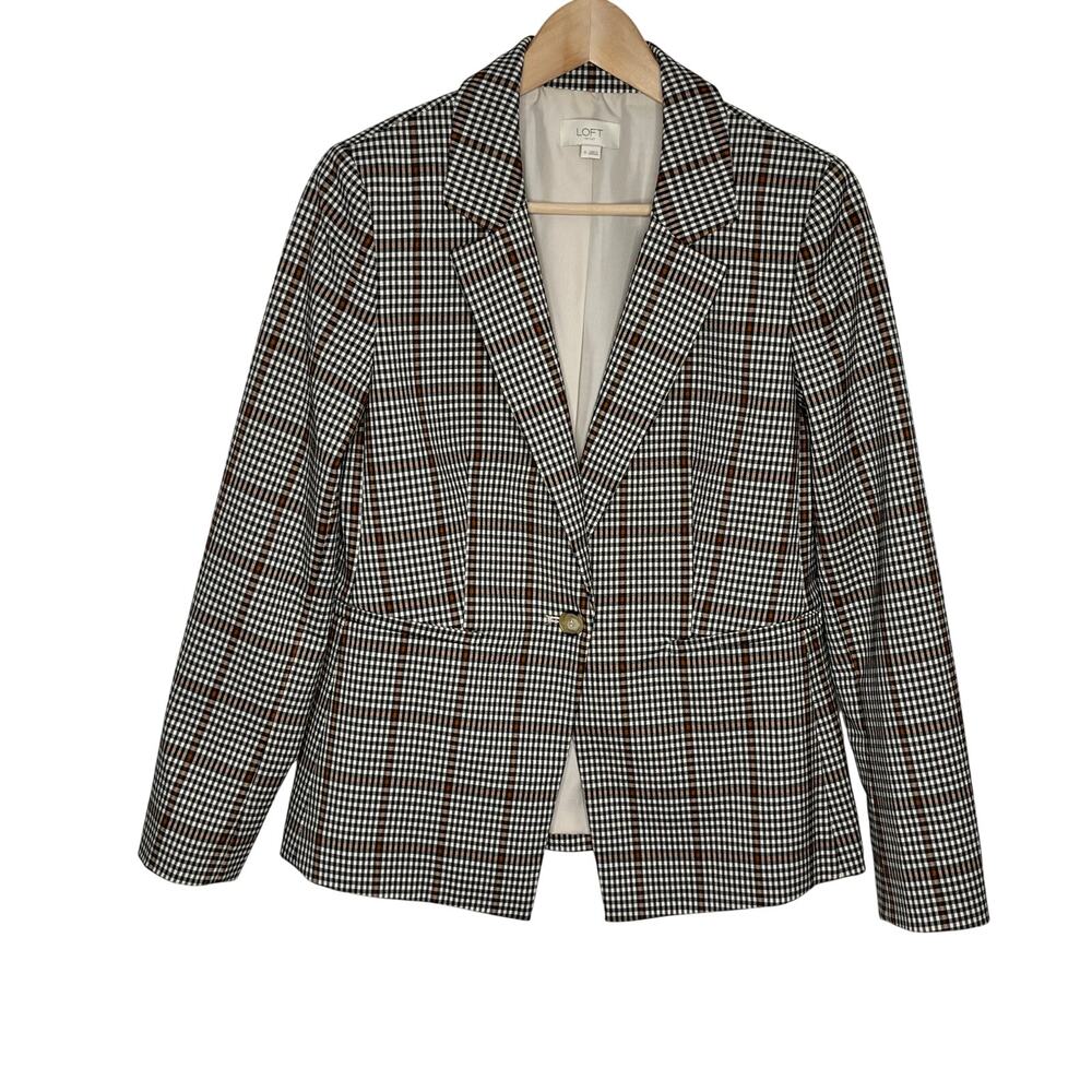 Loft Outlet Single Button Front Blazer Women 4 Black Brown Plaid Workwear Office